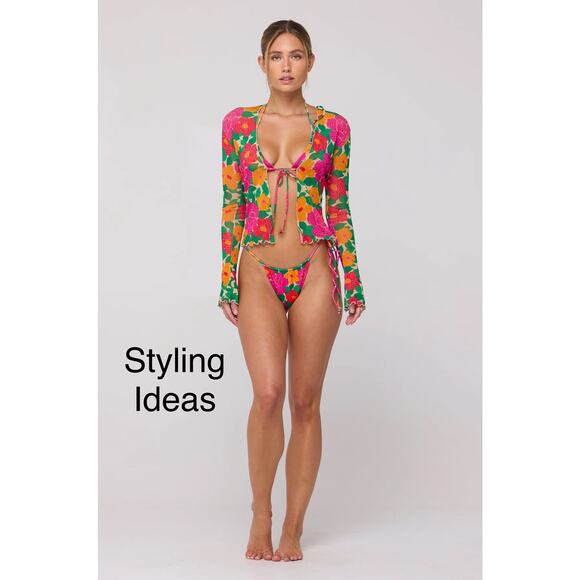 RESA Floral Tie Front Crop Top Long Sleeve Size XS - Picture 8 of 9